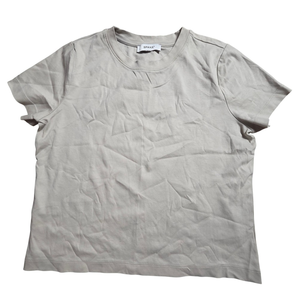 Spanx Short Sleeve Crew Neck Tee Shirt M Light Taupe Minimalist Capsule Basic